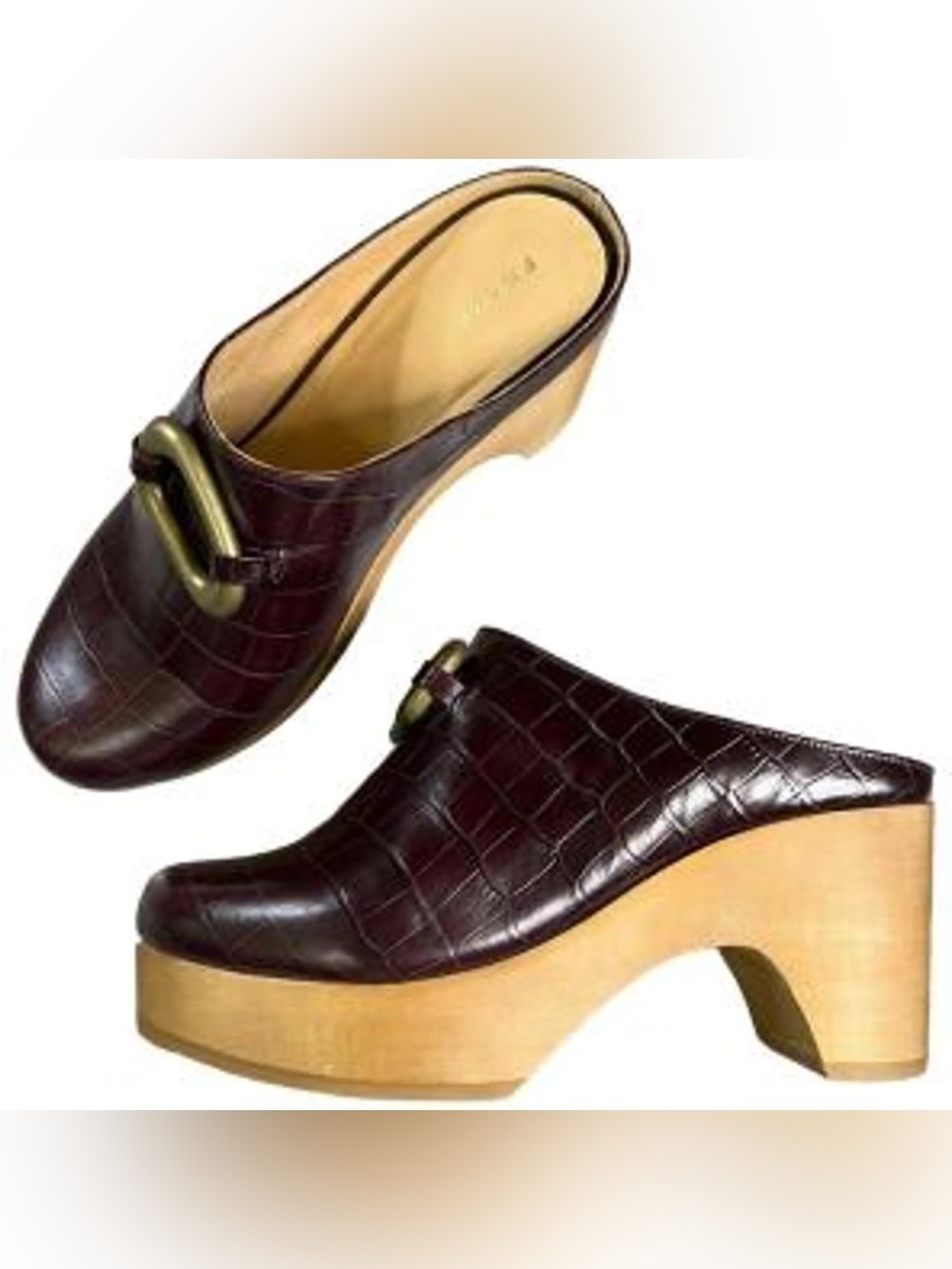 Frame Women's Burgundy Croc-Embossed Leather Clog Heels